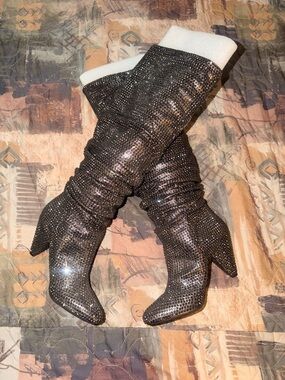 INC International Concepts Black Rhinestone Over-the-Knee Stiletto Boots